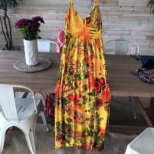 Spaghetti strapped tropical maxi